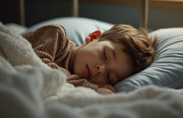 a young boy sleeoing in his bed a young boy sleeoing in his bed